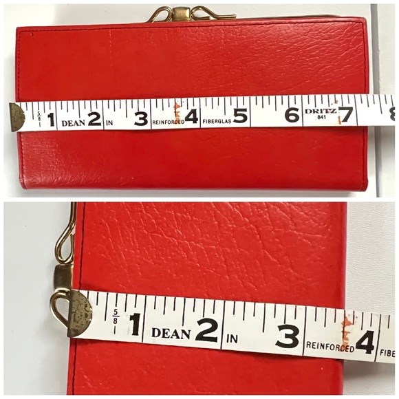 Vintage King calfskin wallet with kisslock poppy red, 1950-1960s retro ladys - Picture 14 of 16